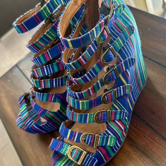 Jeffrey Campbell Multicolor Striped Wedges Size 6 - Picture 2 of 7